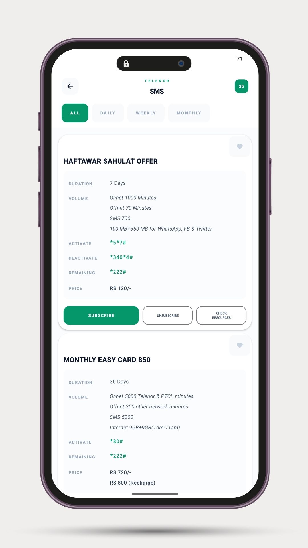 Favorites and settings